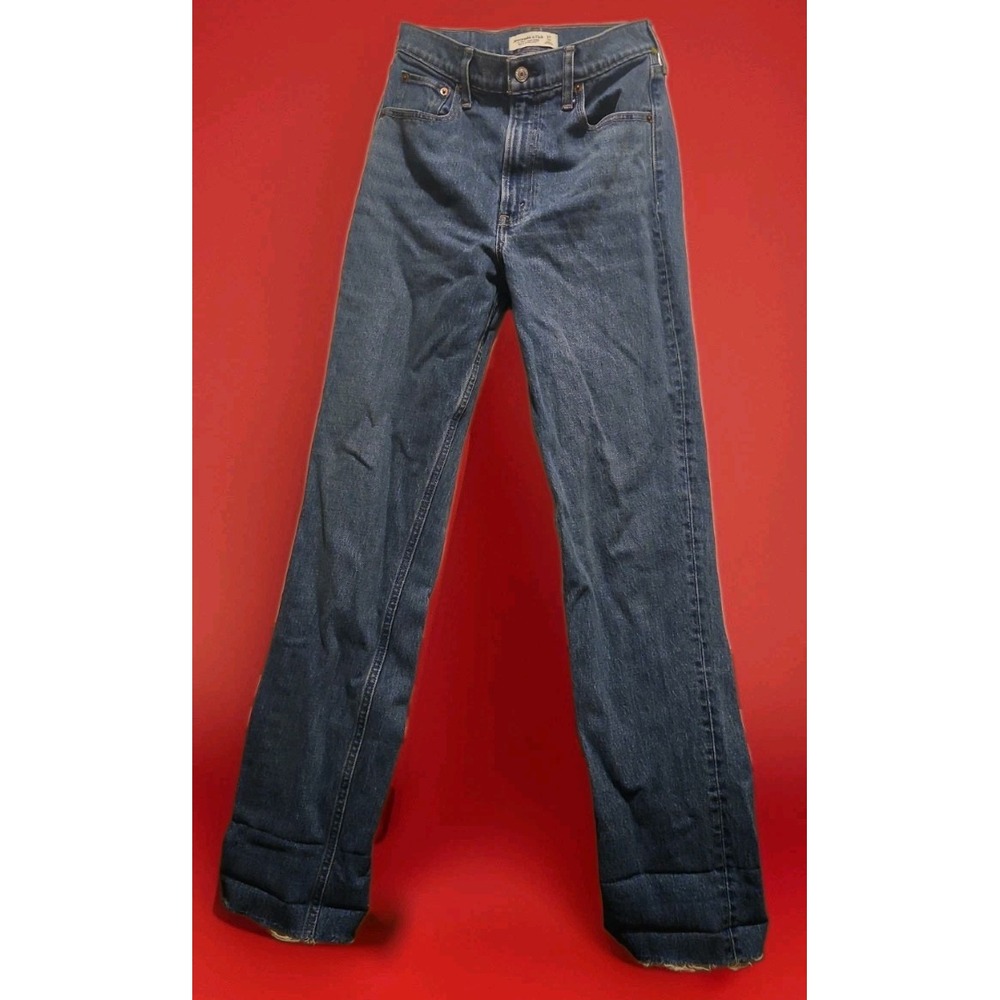 Abercrombie & Fitch Ultra High Rise 90's Straight Raw Hem Denim Jeans 27 Long